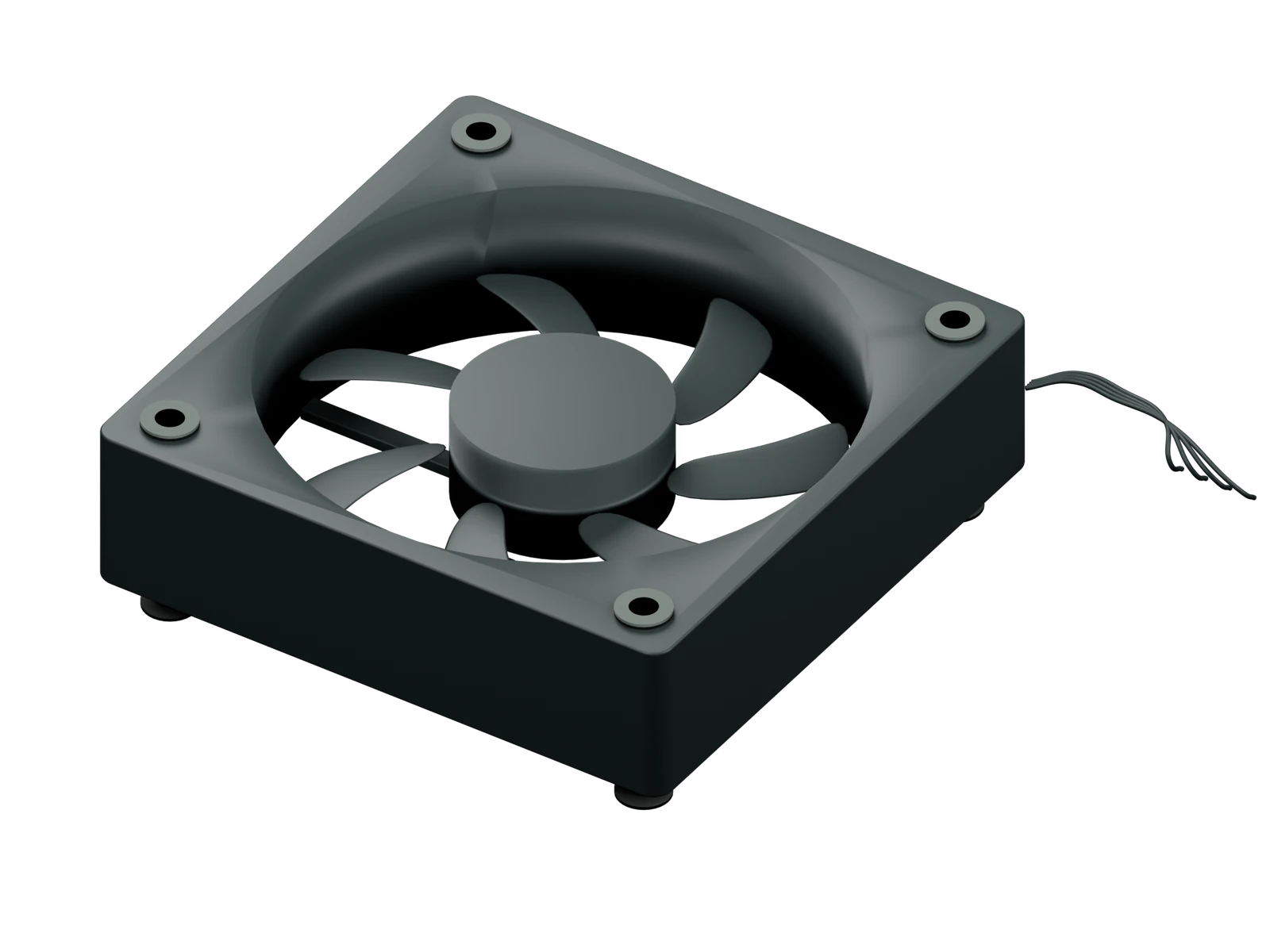 V11 60 mm axial fan concept with isolation mounts and curved blades.